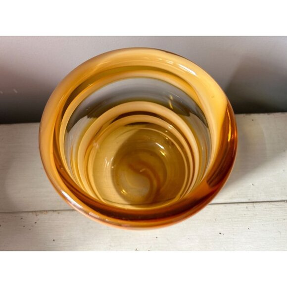 Hand-Made Art Glass Vase Clear to Yellow Scrolls - Picture 7 of 11